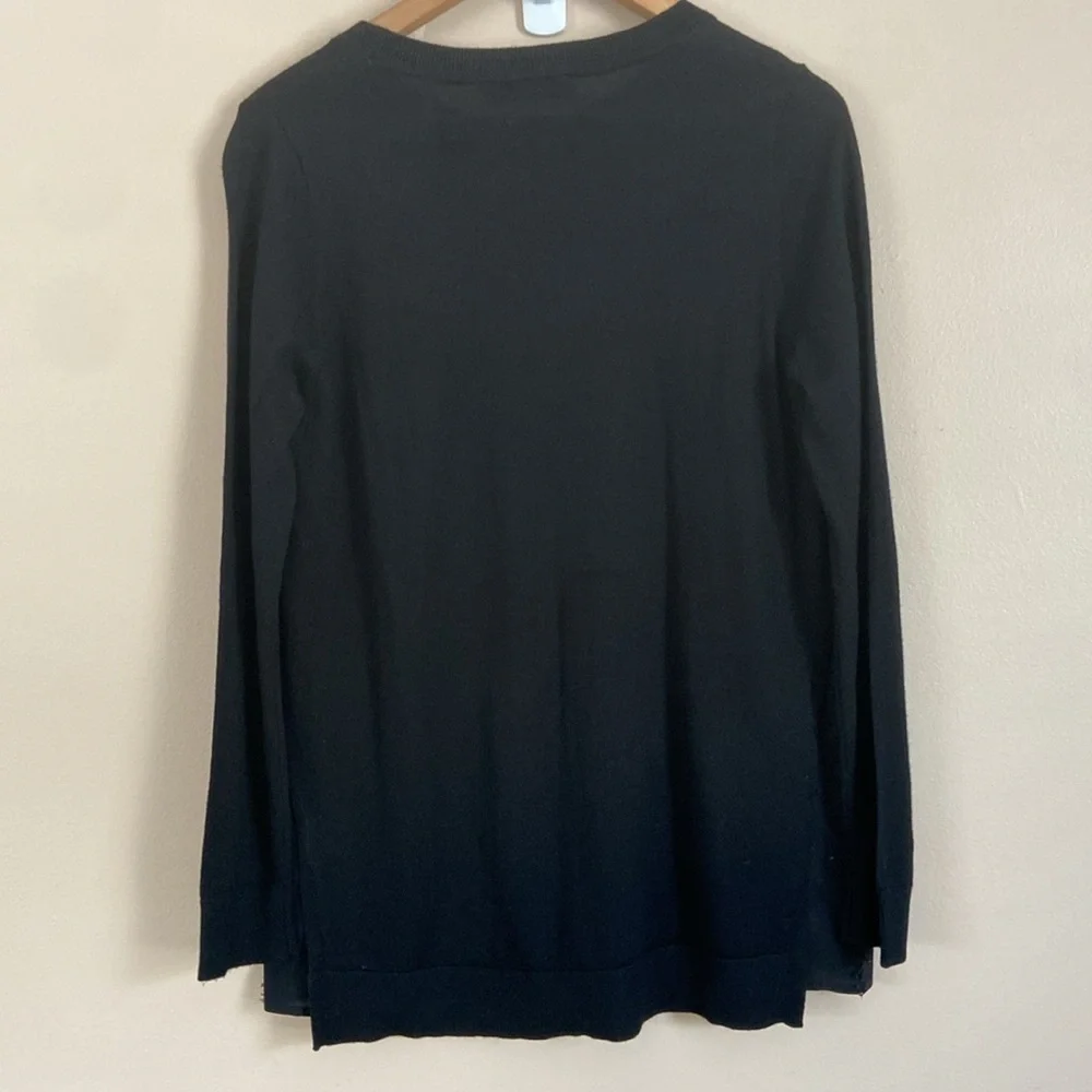 Sandro Paris -Black Merino Wool Knit Sweater with Lace Hem Inserts